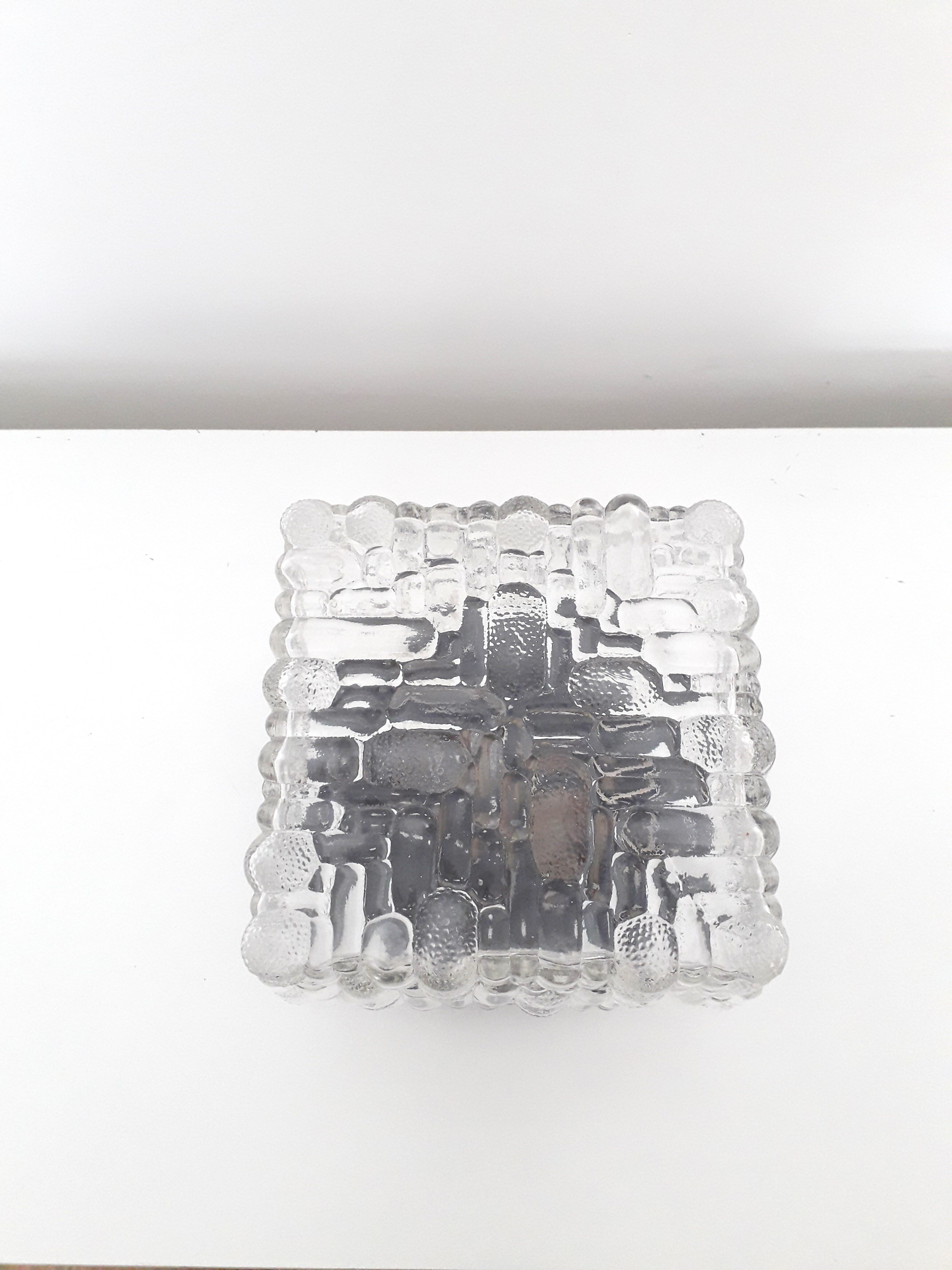 Ceiling lamp / vintage wall lamp - Molded glass - Square shape - 1970