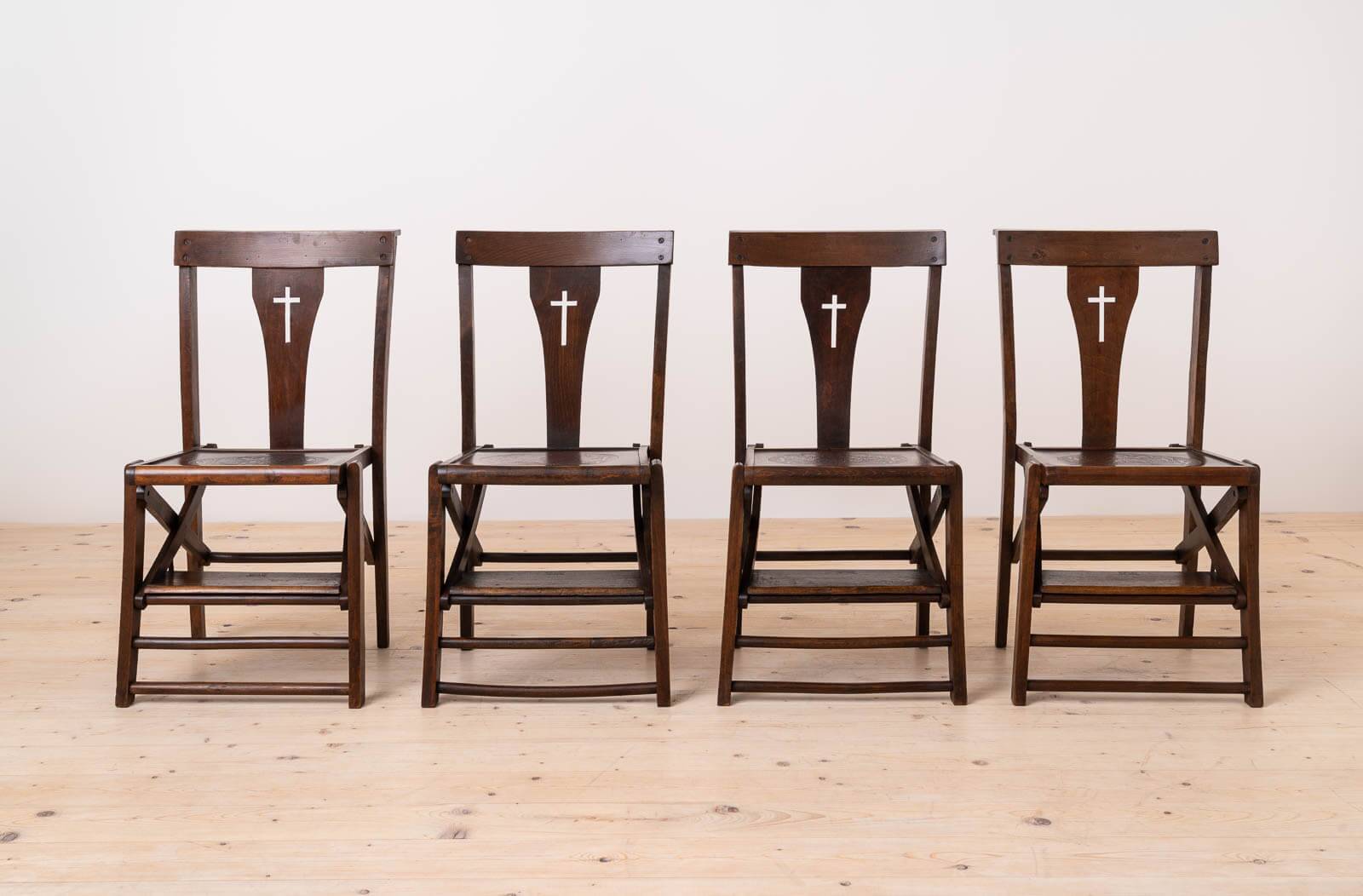 Set of 4 Italian Ecclesiastical Chairs by Caloi, Conegliano Veneto, 20th C.