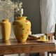 Large yellow lamp base with orange tulip shades, H46 D24