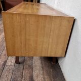 Enfilade vintage hifi tv cabinet in light wood compass feet 1950
