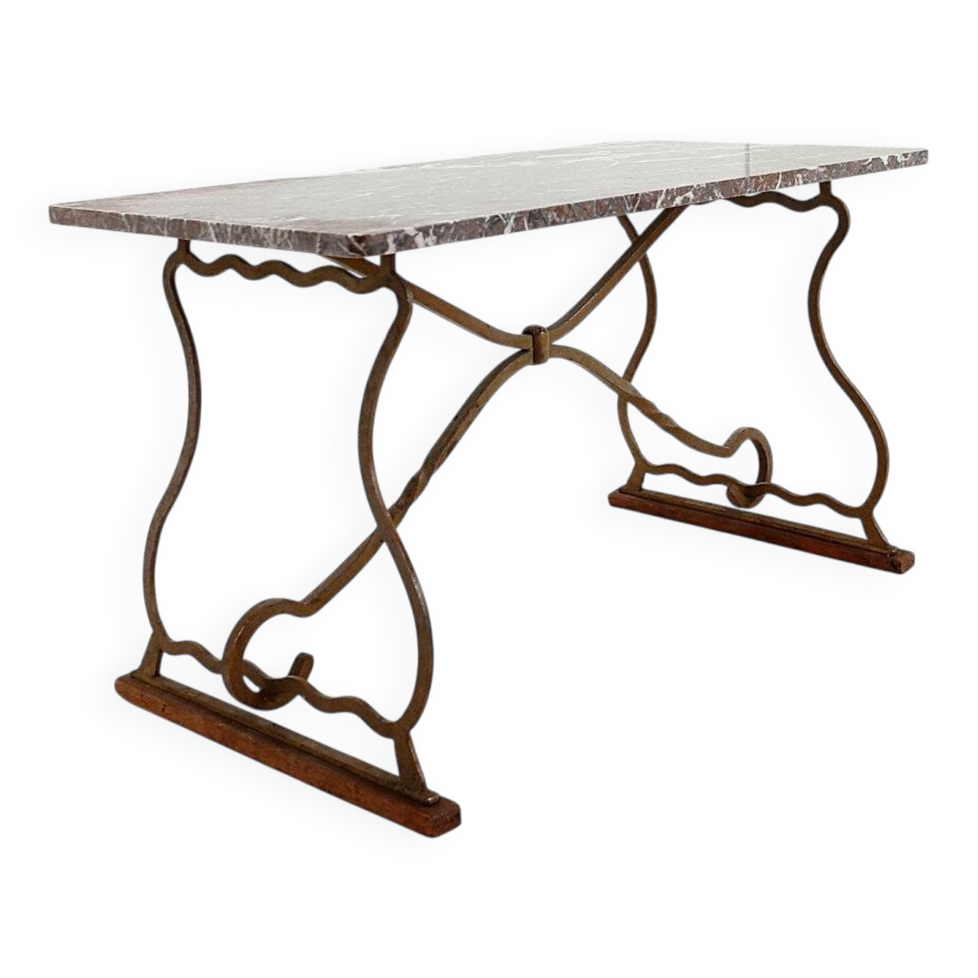 Wrought iron and marble coffee table