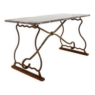 Table basse en fer forgé et marbre