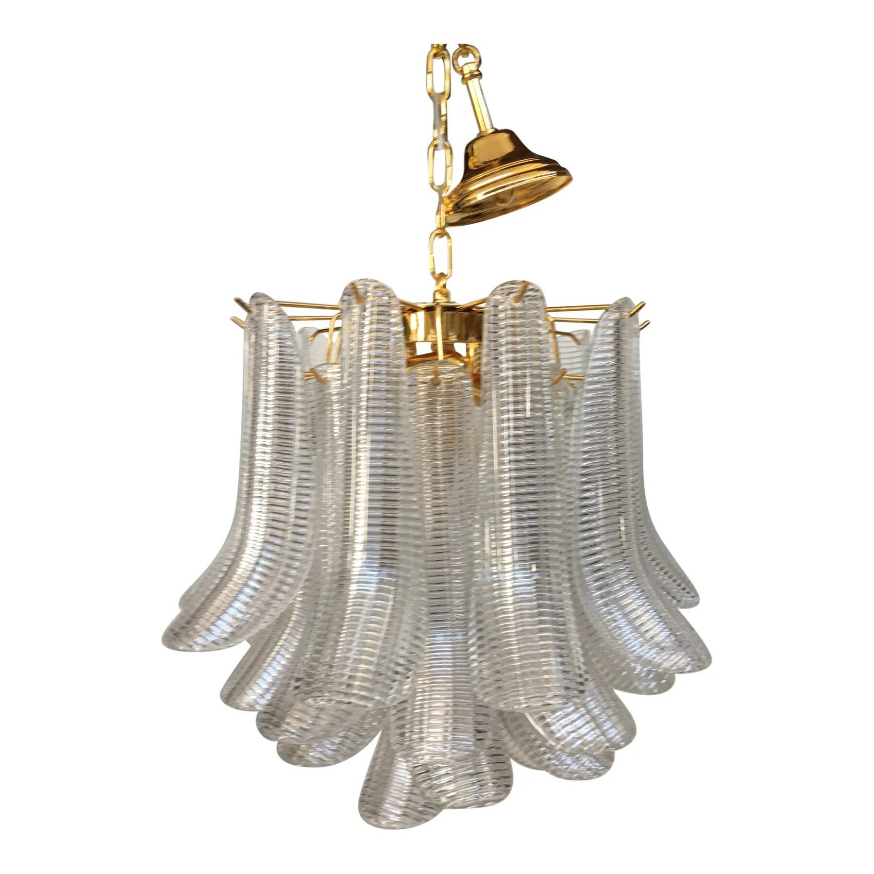Sculptural Pair of Mazzega Style Murano Glass Selle Chandeliers