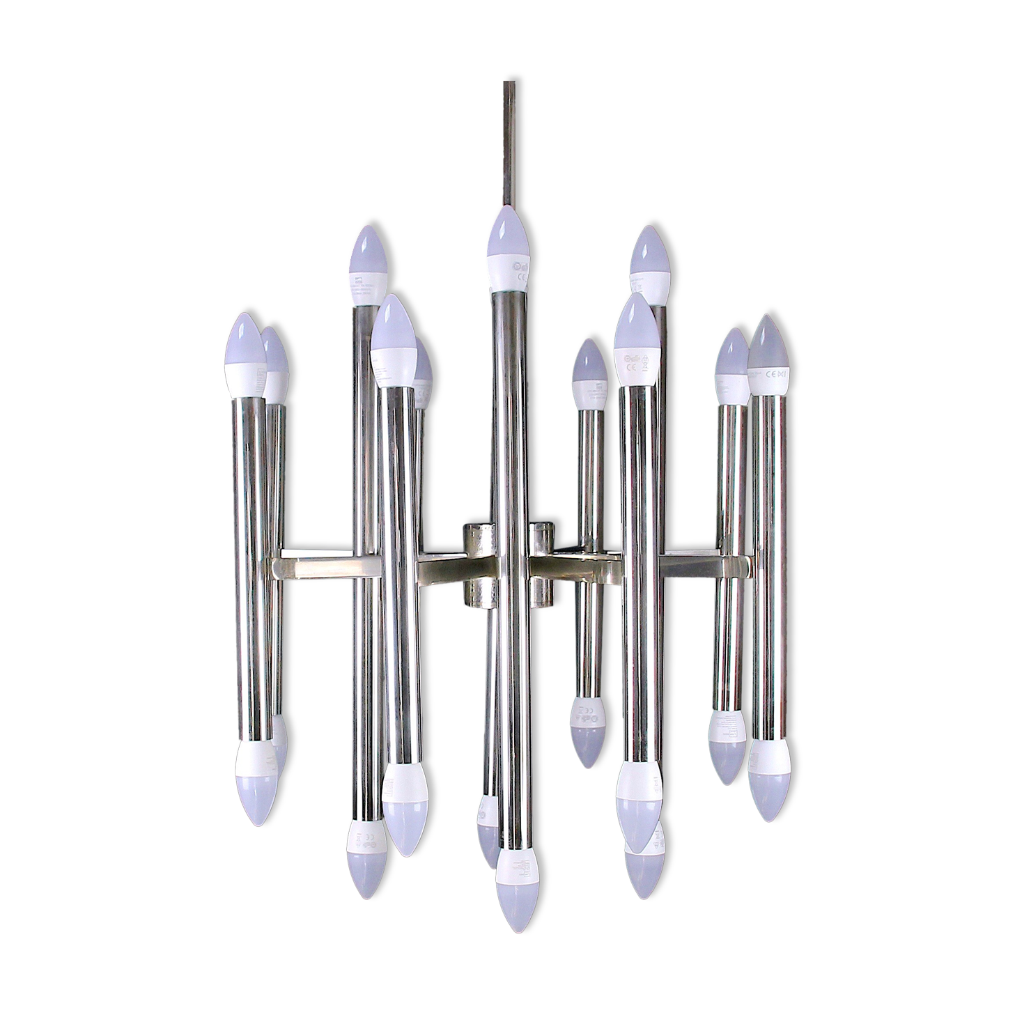 Lustre en chrome milieu du 20ème siècle, Sciolari distribué par Lightolier