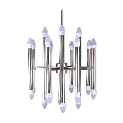 Lustre en chrome milieu du 20ème siècle, Sciolari distribué par Lightolier