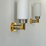 Pair of vintage sconces, opaline brass and steel, Germany 1970