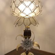 Brass lamp, metal and mother-of-pearl