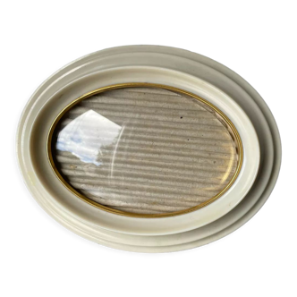 Cadre vintage ovale en bakélite 18 cm x 14 cm verre convexe