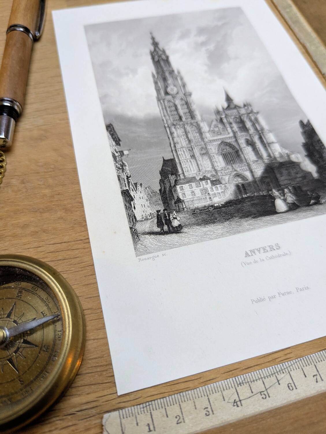 Notre-Dame of Antwerp, old engraving, printed in 1841.