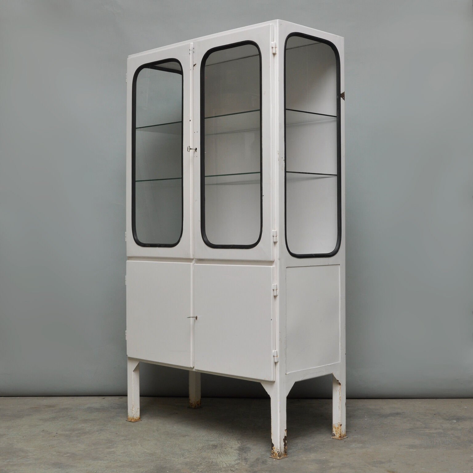 Vintage glass & iron medicine cabinet, 1970 s