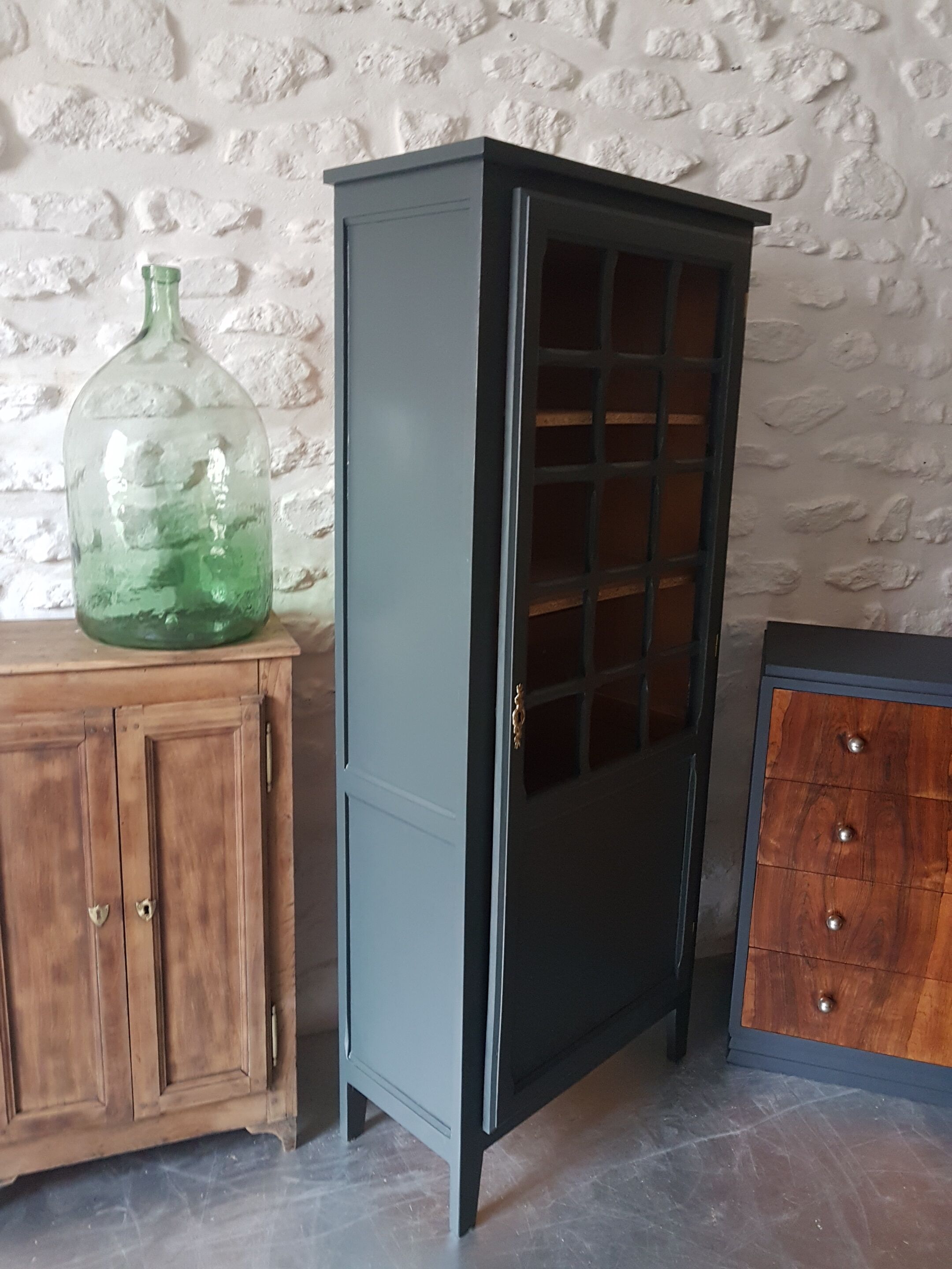 Vintage wooden wardrobe in deep blue