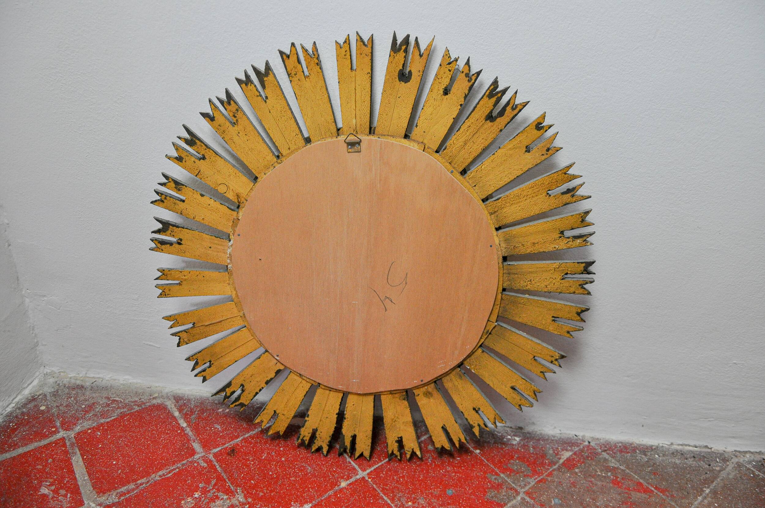 Miroir soleil en bois dorée, mid century, 54cm