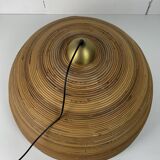 Lampe à suspension XL 71 cm en roseau, rotin, bambou et laiton, Italie