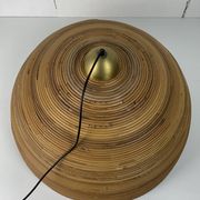 XL 71 cm Pencil Reed, Rattan, Bamboo and Brass Pendant Hanging Lamp, Italy