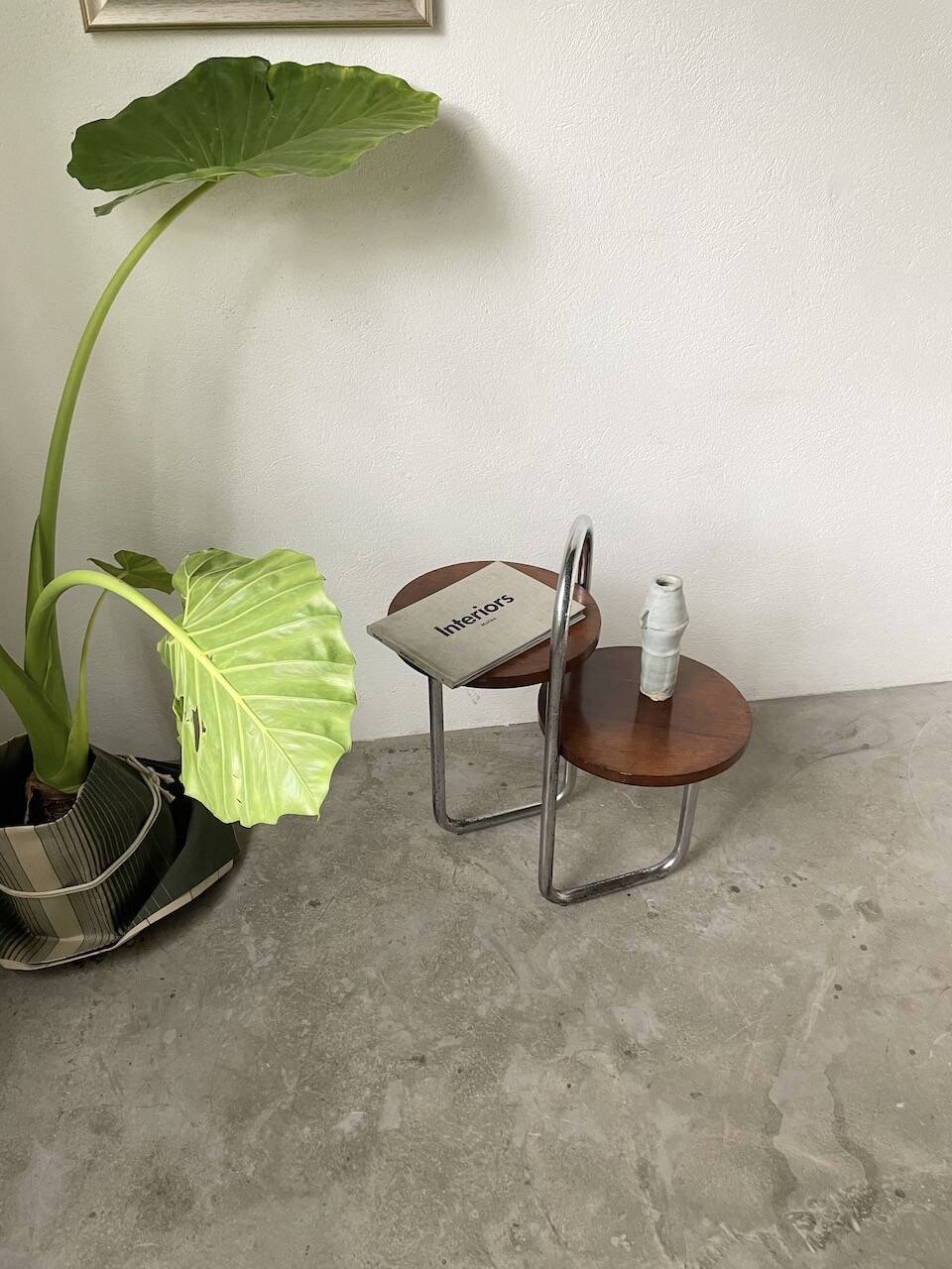 Sellette console art déco Bauhaus bois et chrome