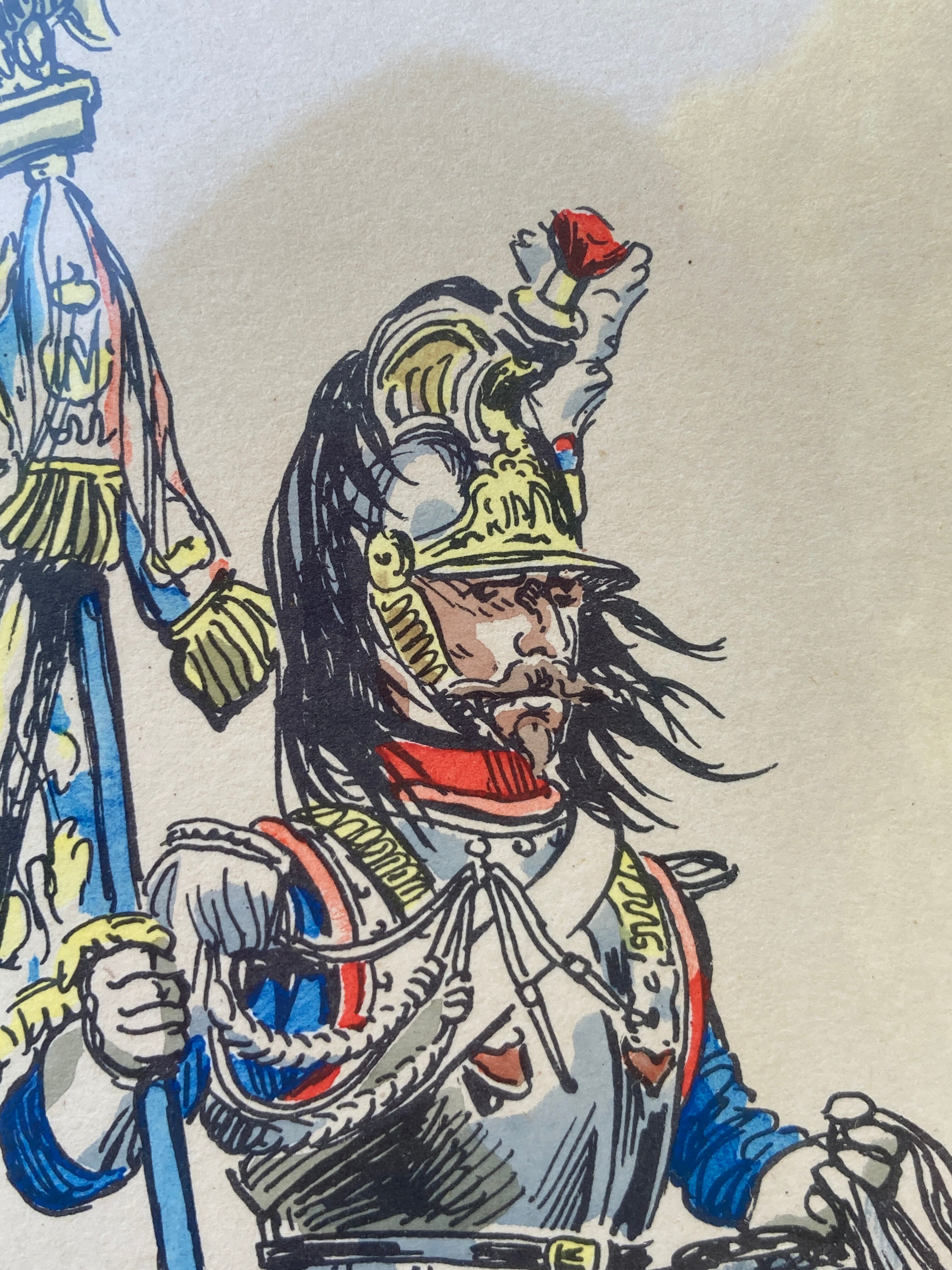 3 old engravings of horses / triptych riders golden frame