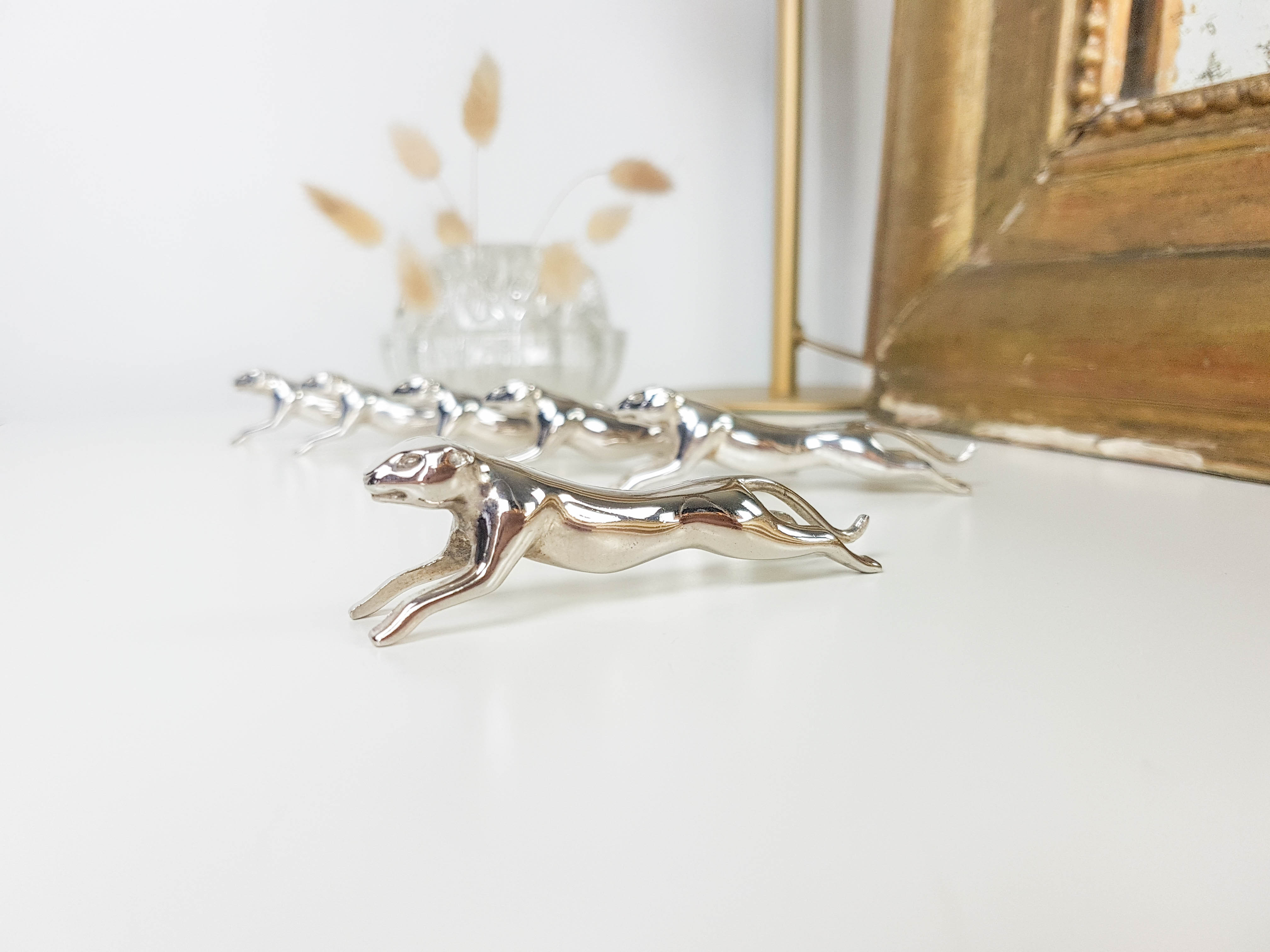 6 Leopard silver metal knife holders