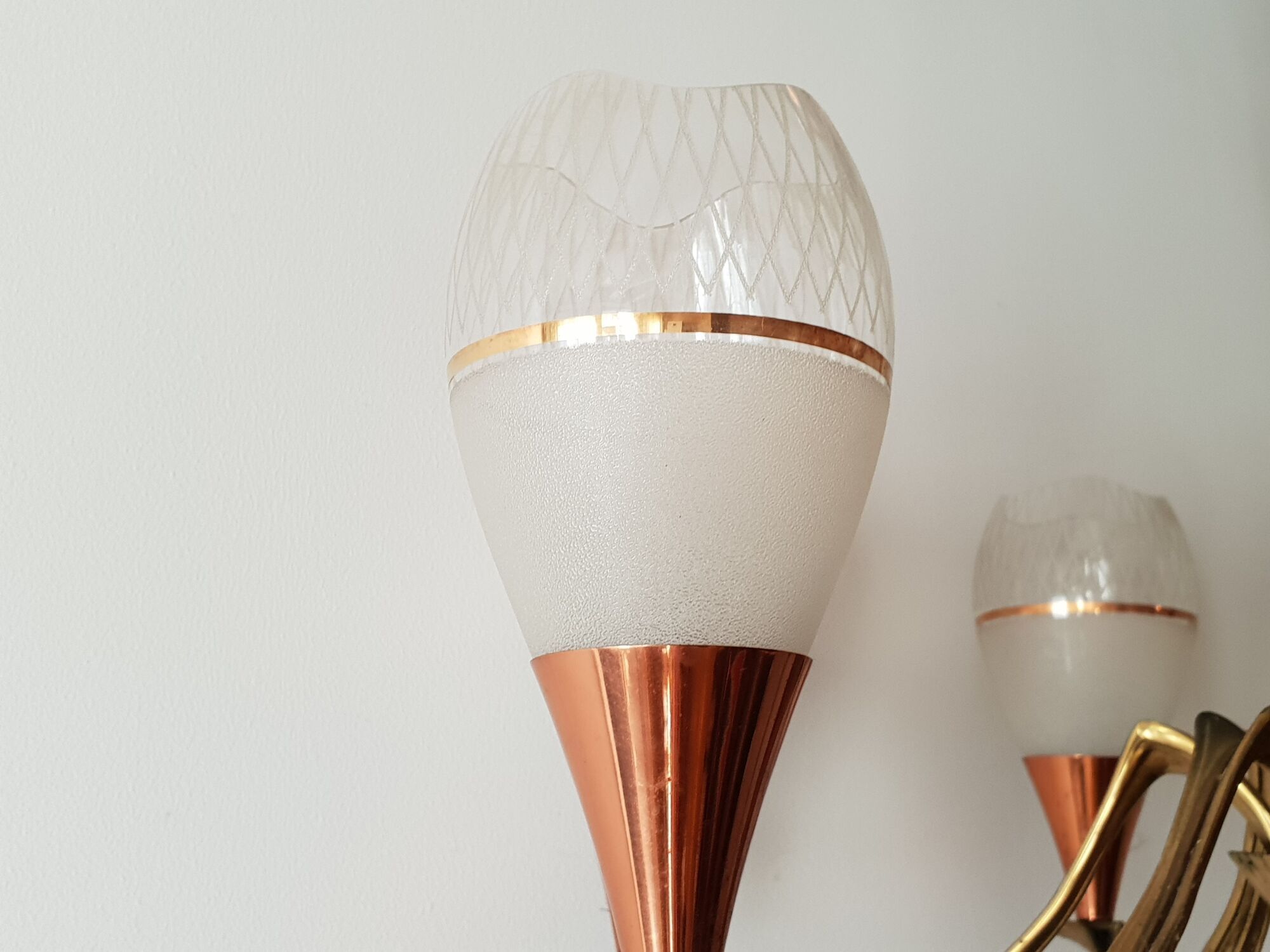 Lustre 1950 en laiton et cuivre vintage
