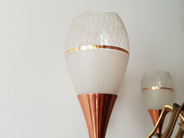 Lustre 1950 en laiton et cuivre vintage