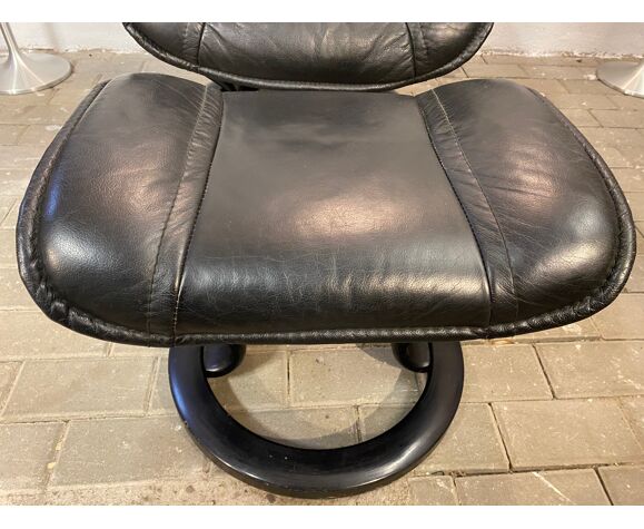Armchair relaxation leather & footrest Stressless model Ekornes vintage 1980
