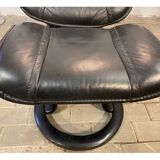 Armchair relaxation leather & footrest Stressless model Ekornes vintage 1980