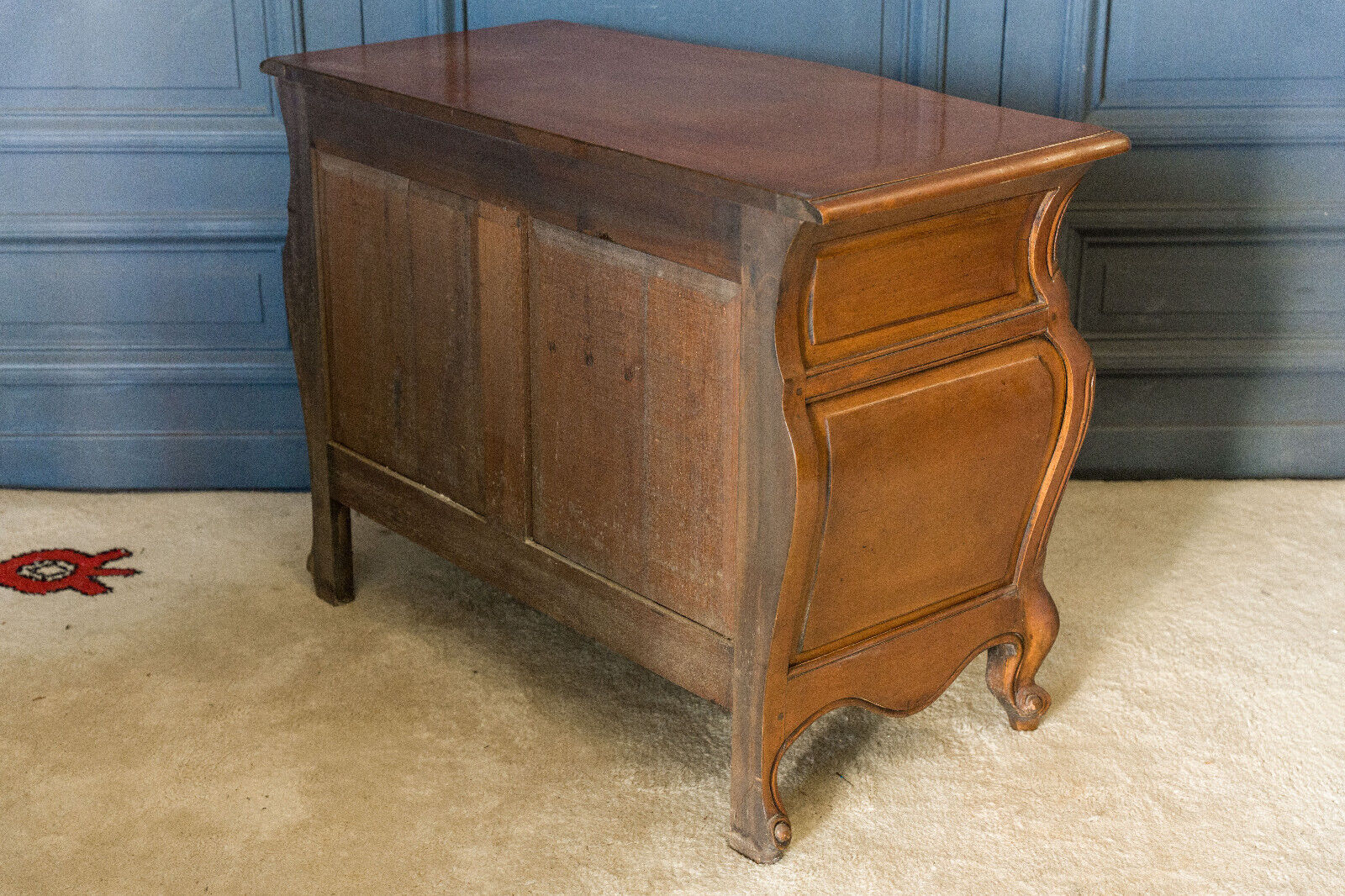 Walnut chest of drawers Louis XV style 3 drawers Bronze handles Mid-twentieth