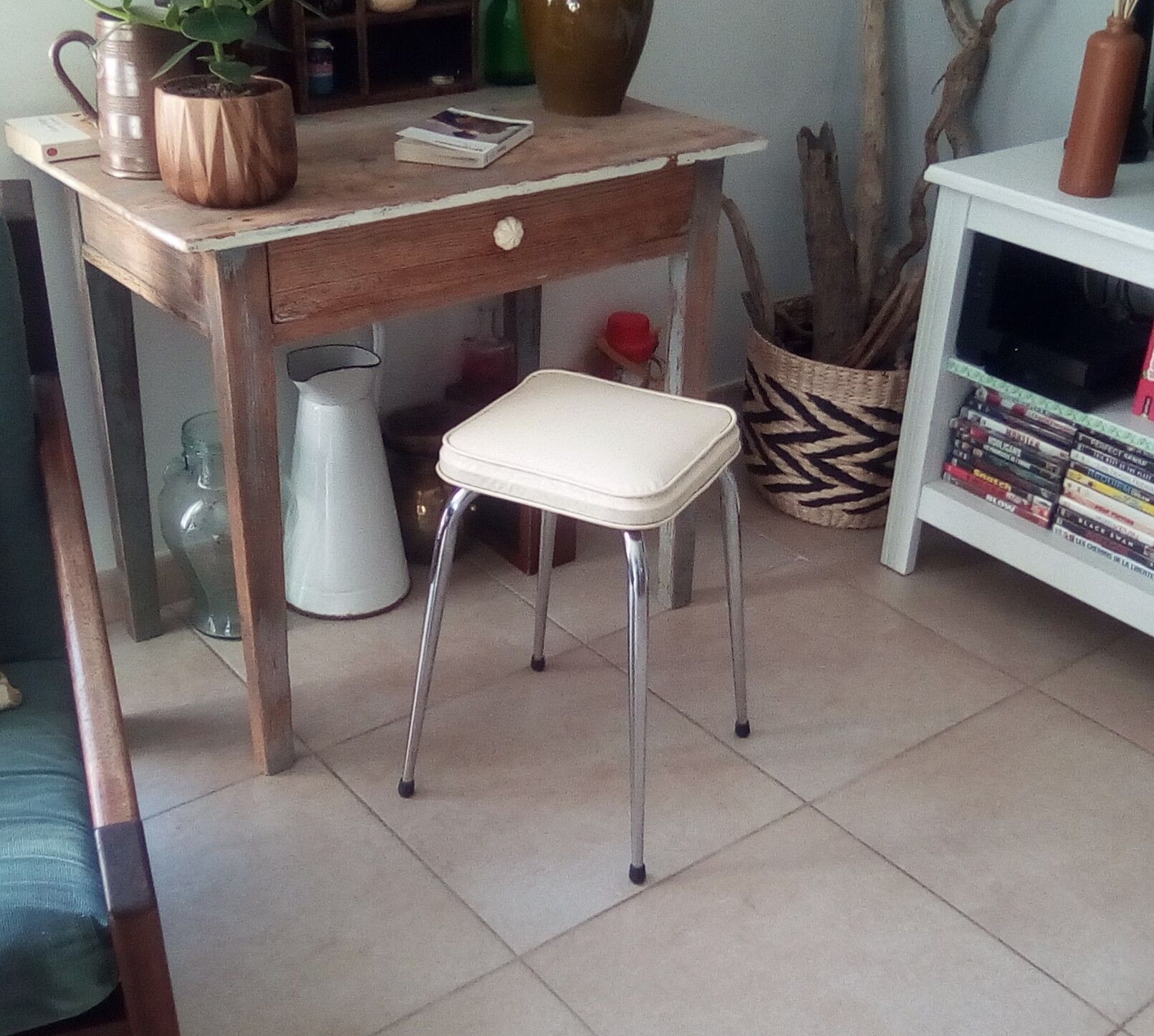 Vintage leather and chrome stool