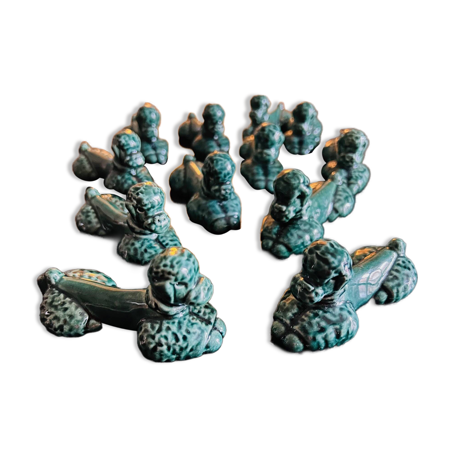 12 green ceramic cutlery holders