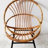 Children's rattan basket armchair, metal legs