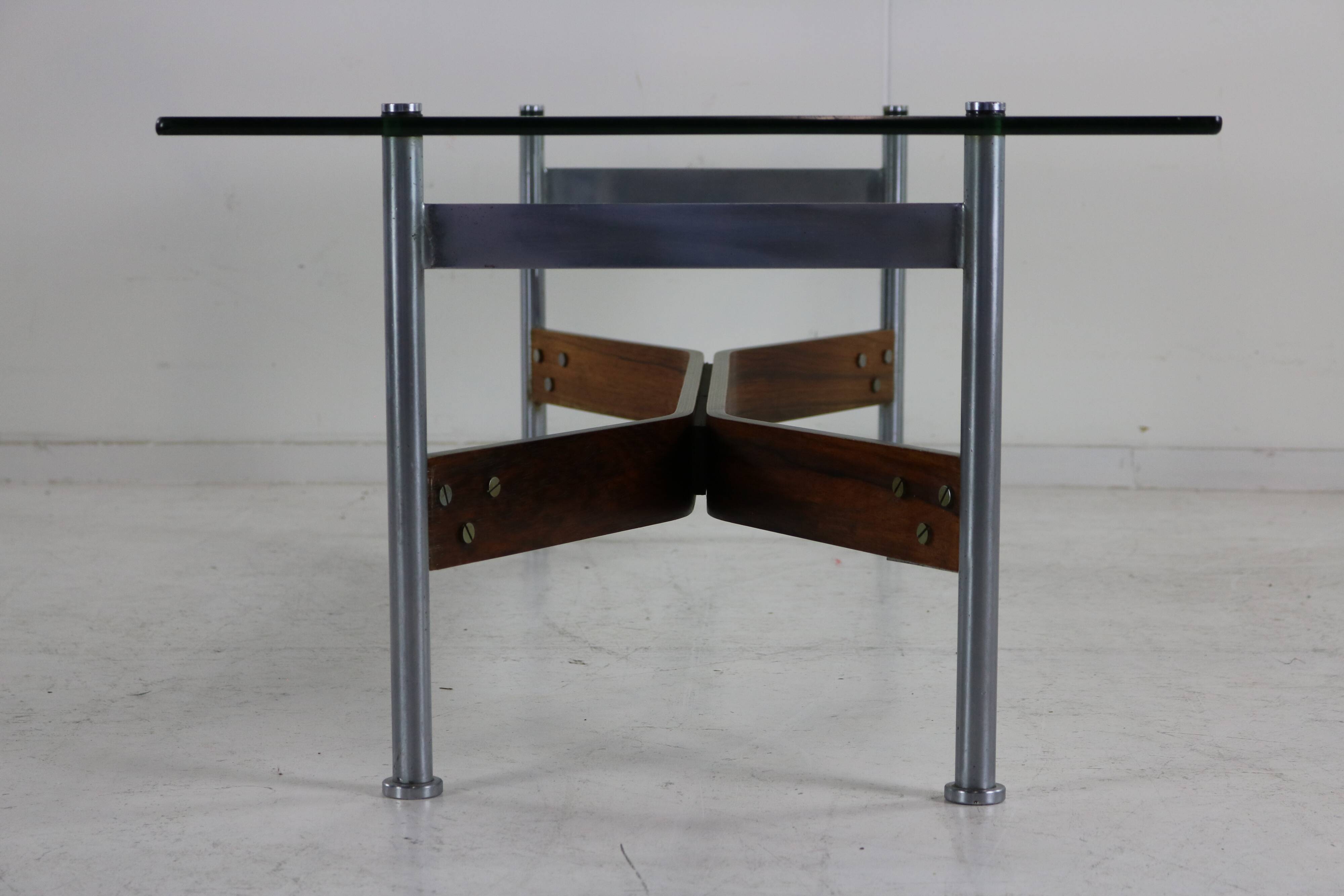 Glass and rosewood coffee table in a 1960s design by Rudolf Glatzel for Fristho