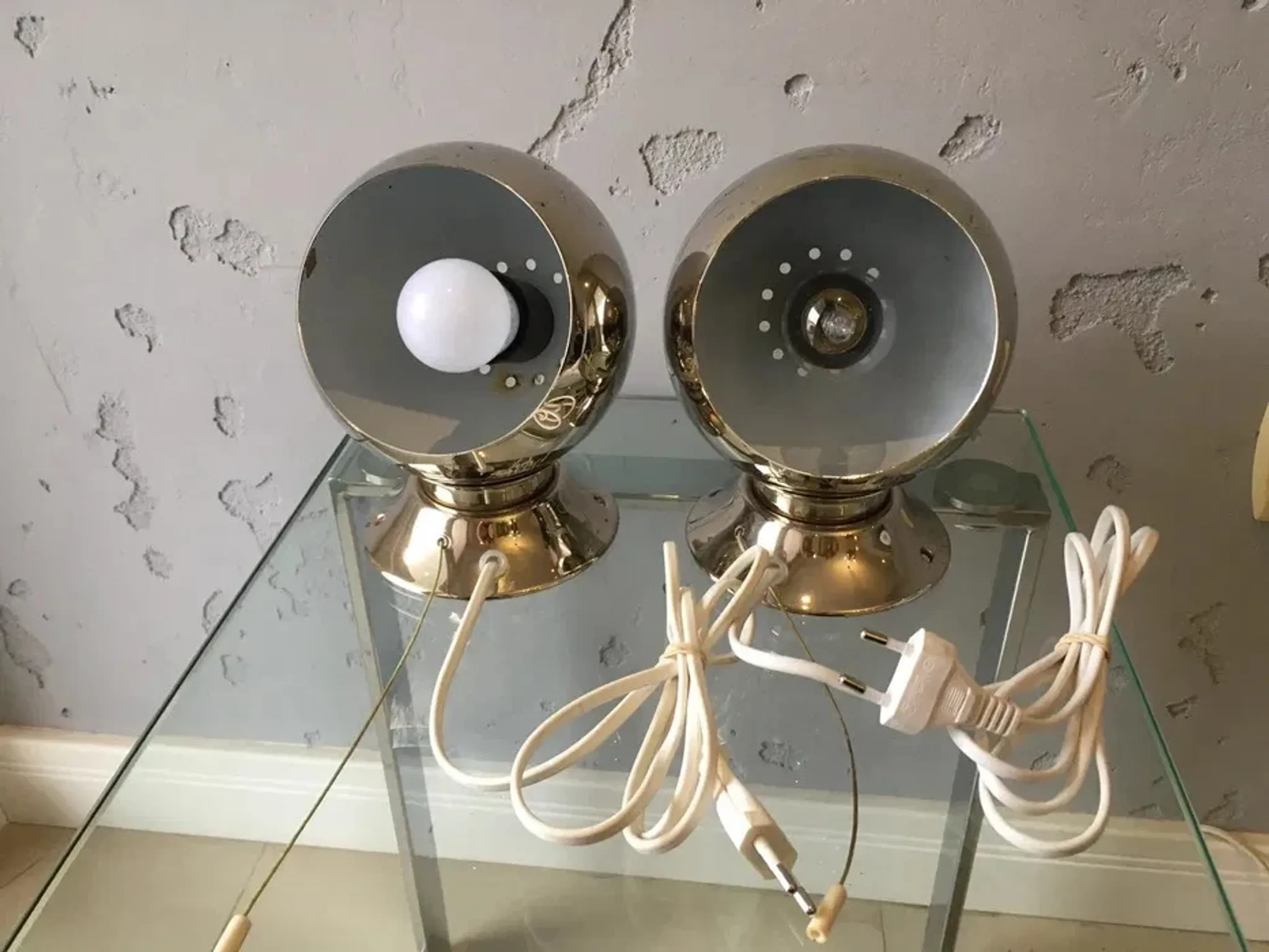 Pair of Abo Randers Eye Ball table lamps, brass-plated, Denmark, 1970s