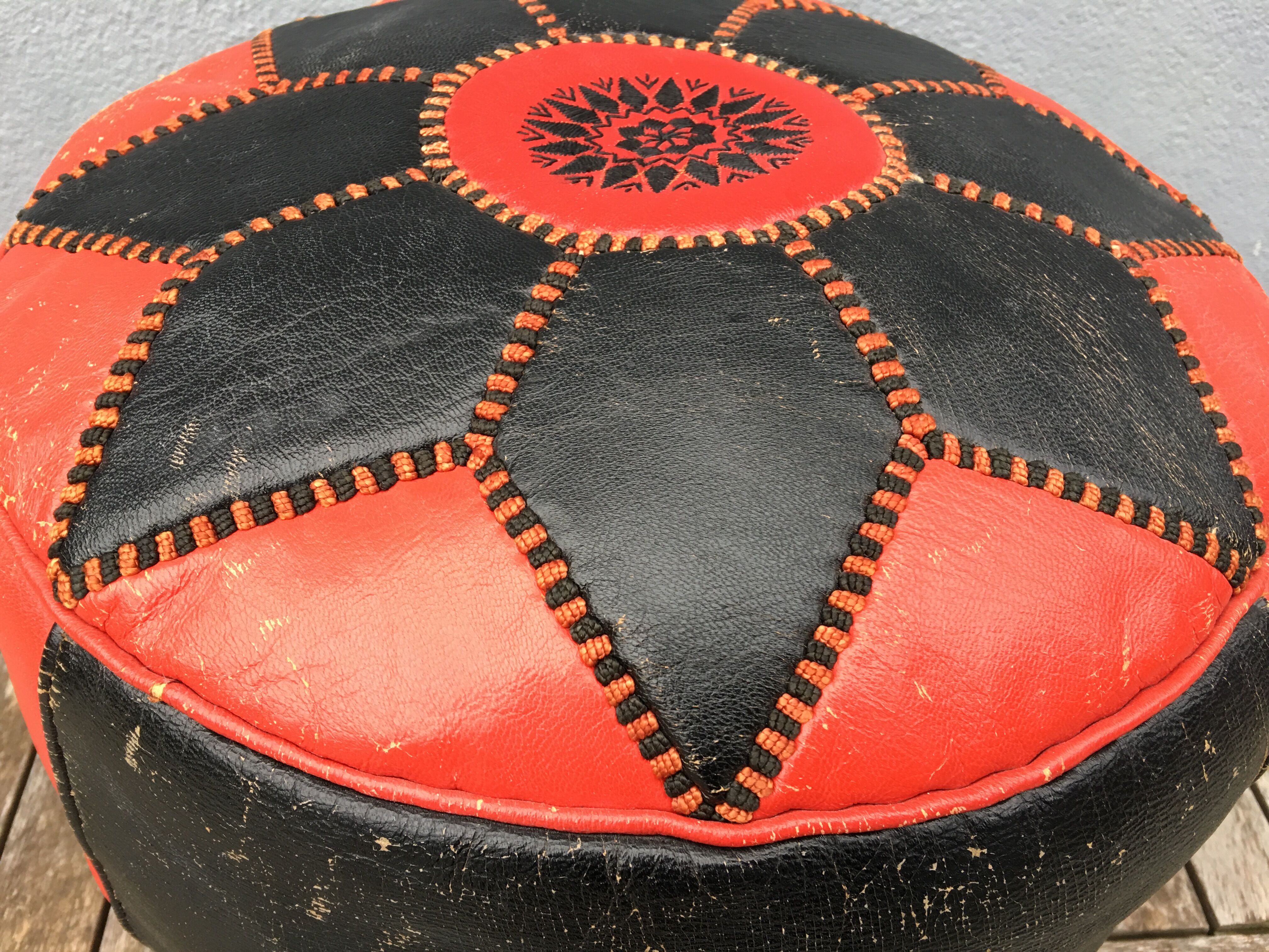 Moroccan leather pouf circa 1970