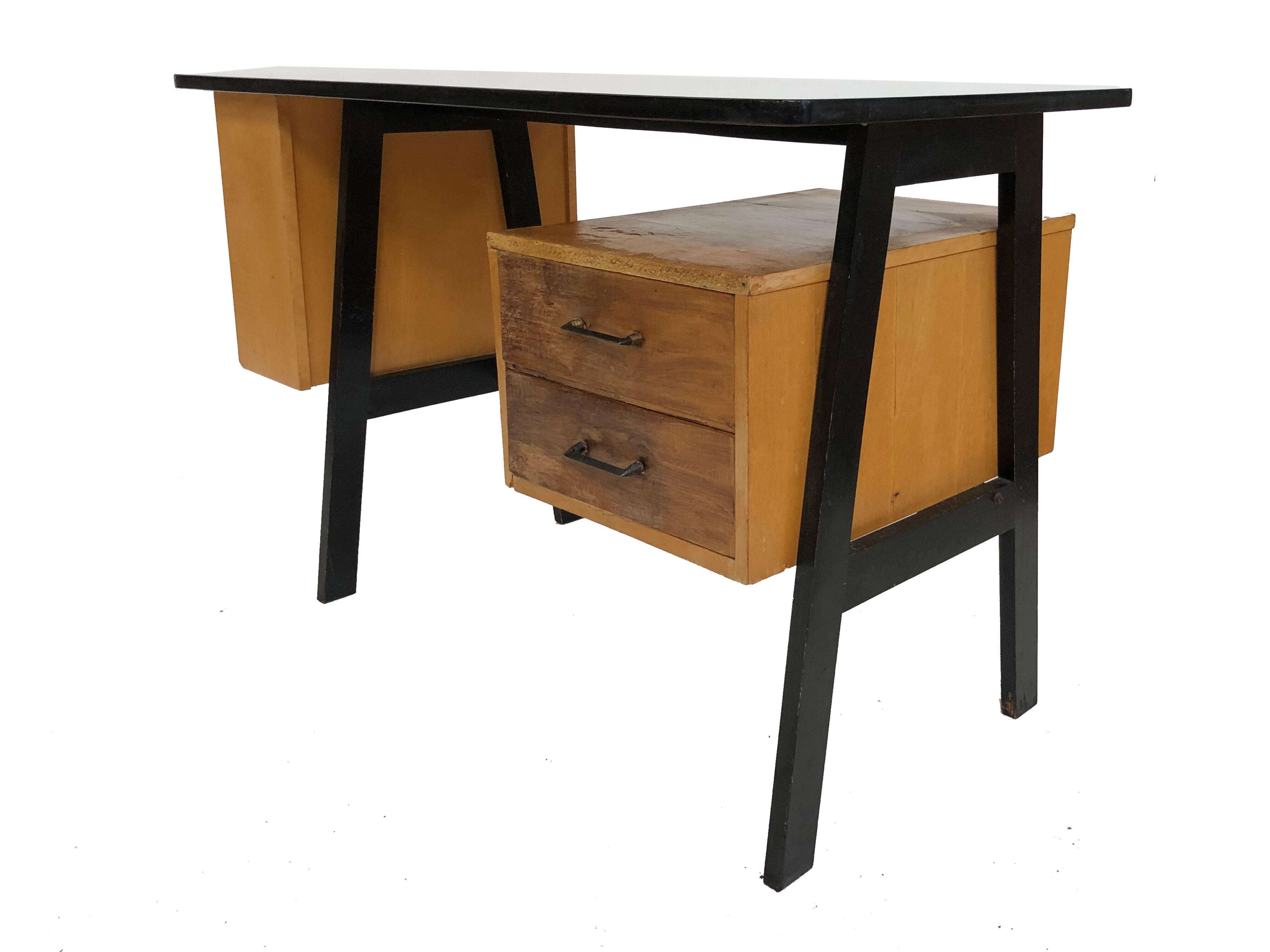 Vintage desk in birch veneer of years 60