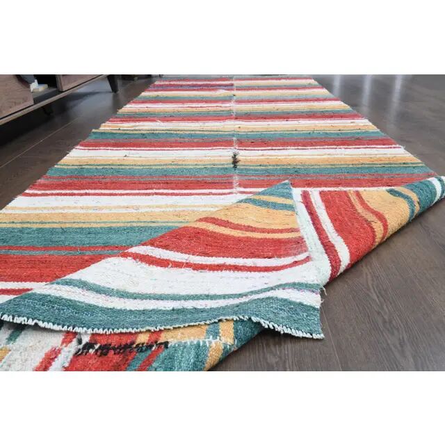 Vintage Turkish Oushak Handmade Wool Cotton Red Runner Rug 123x356