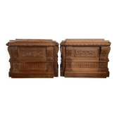 Pair of richly carved oak chests / coffers – Neo-Renaissance