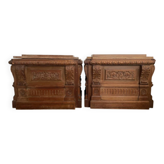 Pair of richly carved oak chests / coffers – Neo-Renaissance