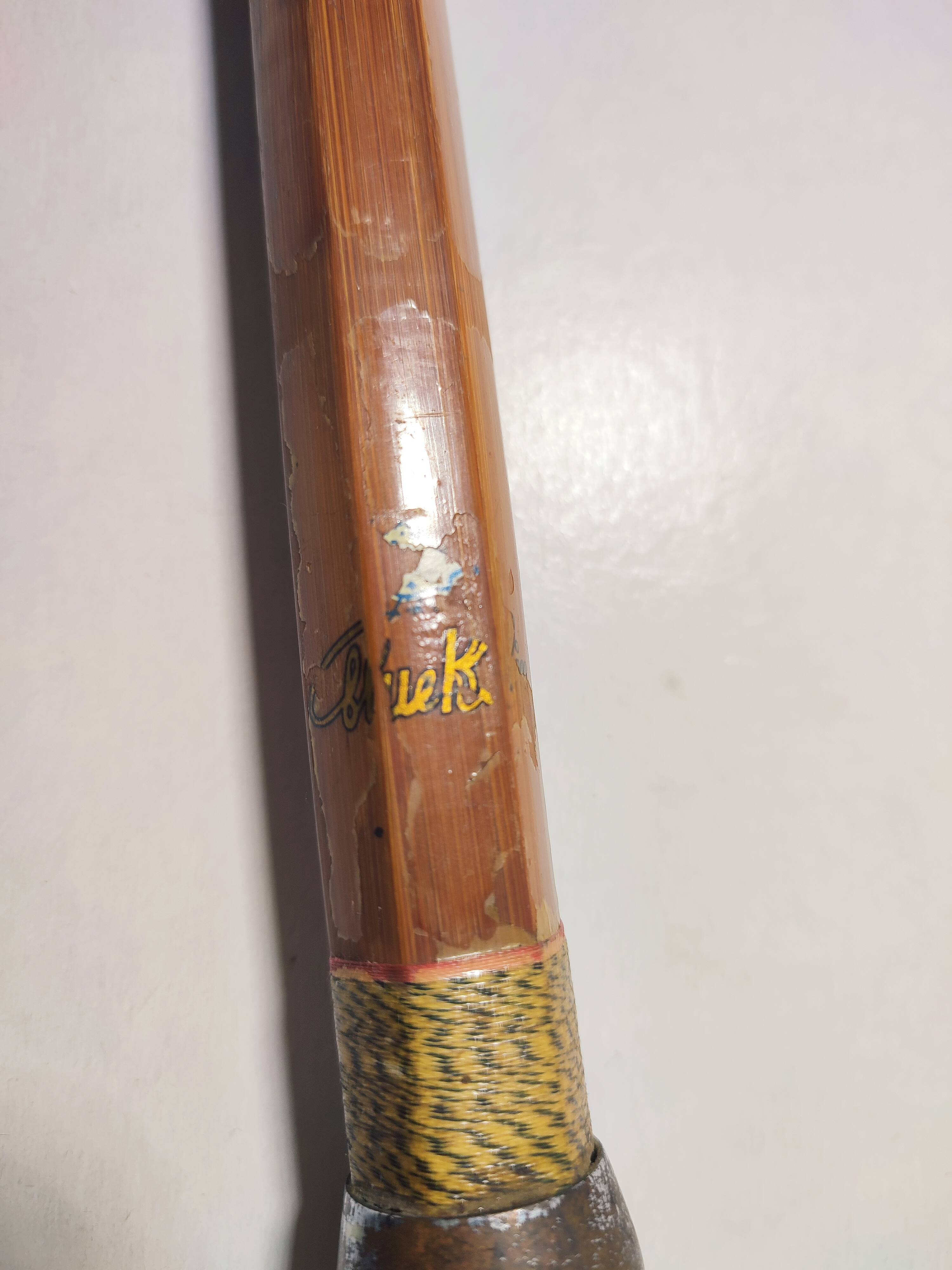 Ancienne Canne à Pêche En Bambou Refendu - 223 Cm - Bon état - Vintage