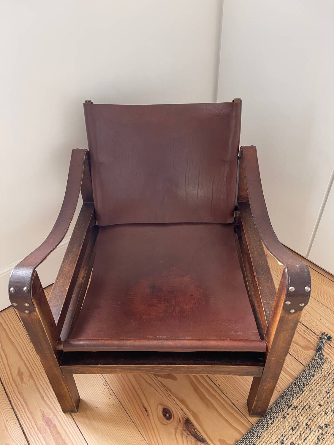 Vintage leather Safari armchair
