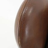 1970 Svend Skipper High Back Armchair and Stool in Brown Leather, Denmark
