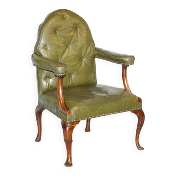 Fauteuil Gothic Revival géorgien Chesterfield en cuir, vers 1800