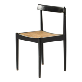 Mid-century dining chair in black laquered wood and cane