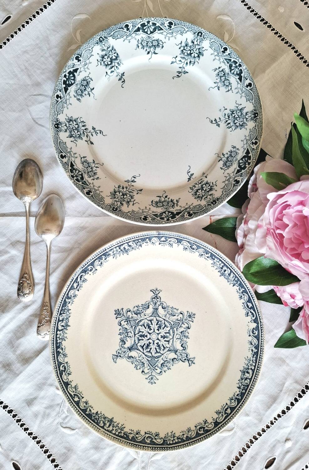 Antique earthenware dessert plates accompanied by a dish