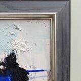 Mid-century modern "blue stream" vintage swedish abstract oil painting, framed, hans osswald