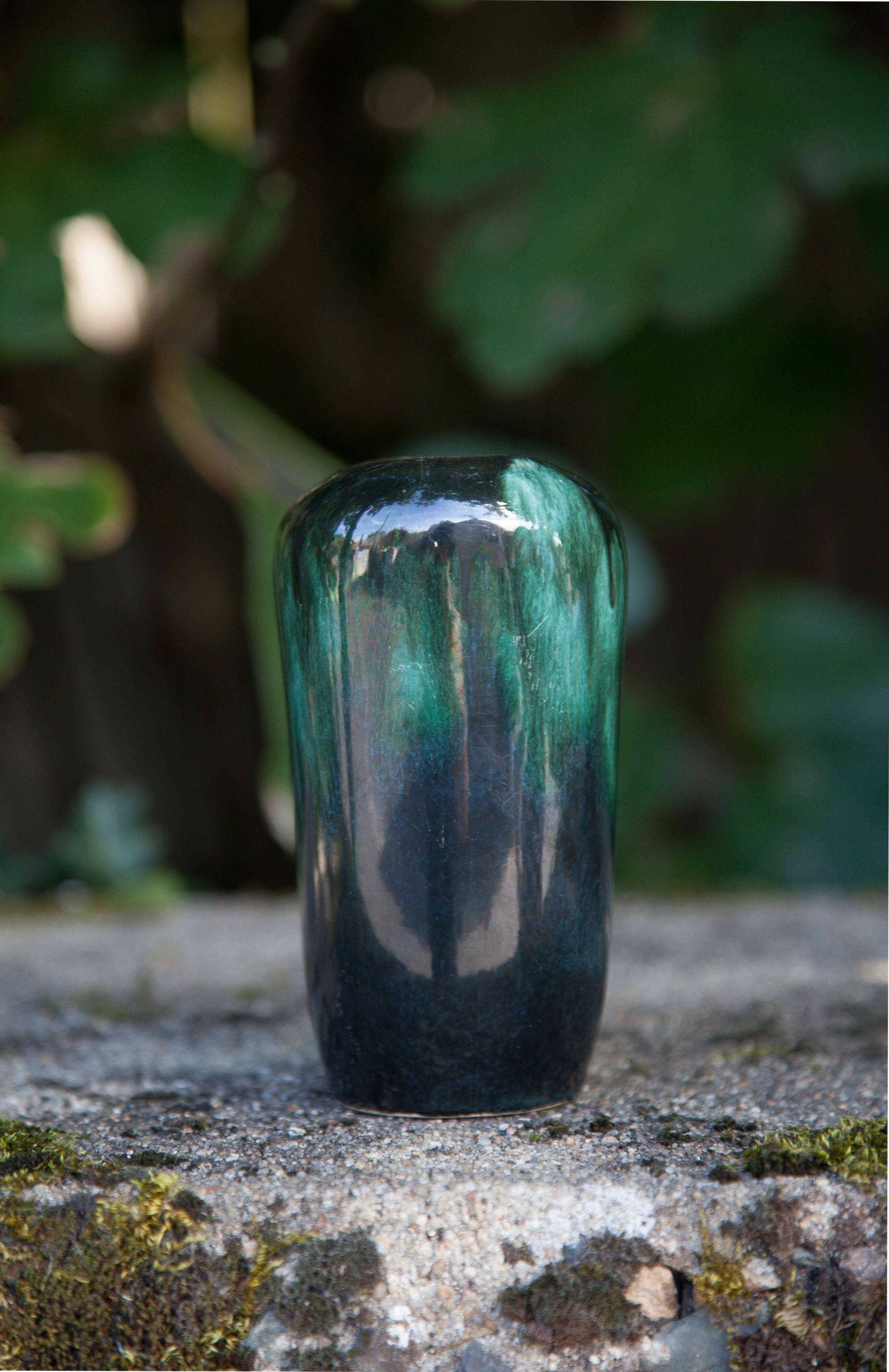 Vase céramique 409/15, vase décoratif, pot à fleurs, vase nuances vert et noir, collection, 60's