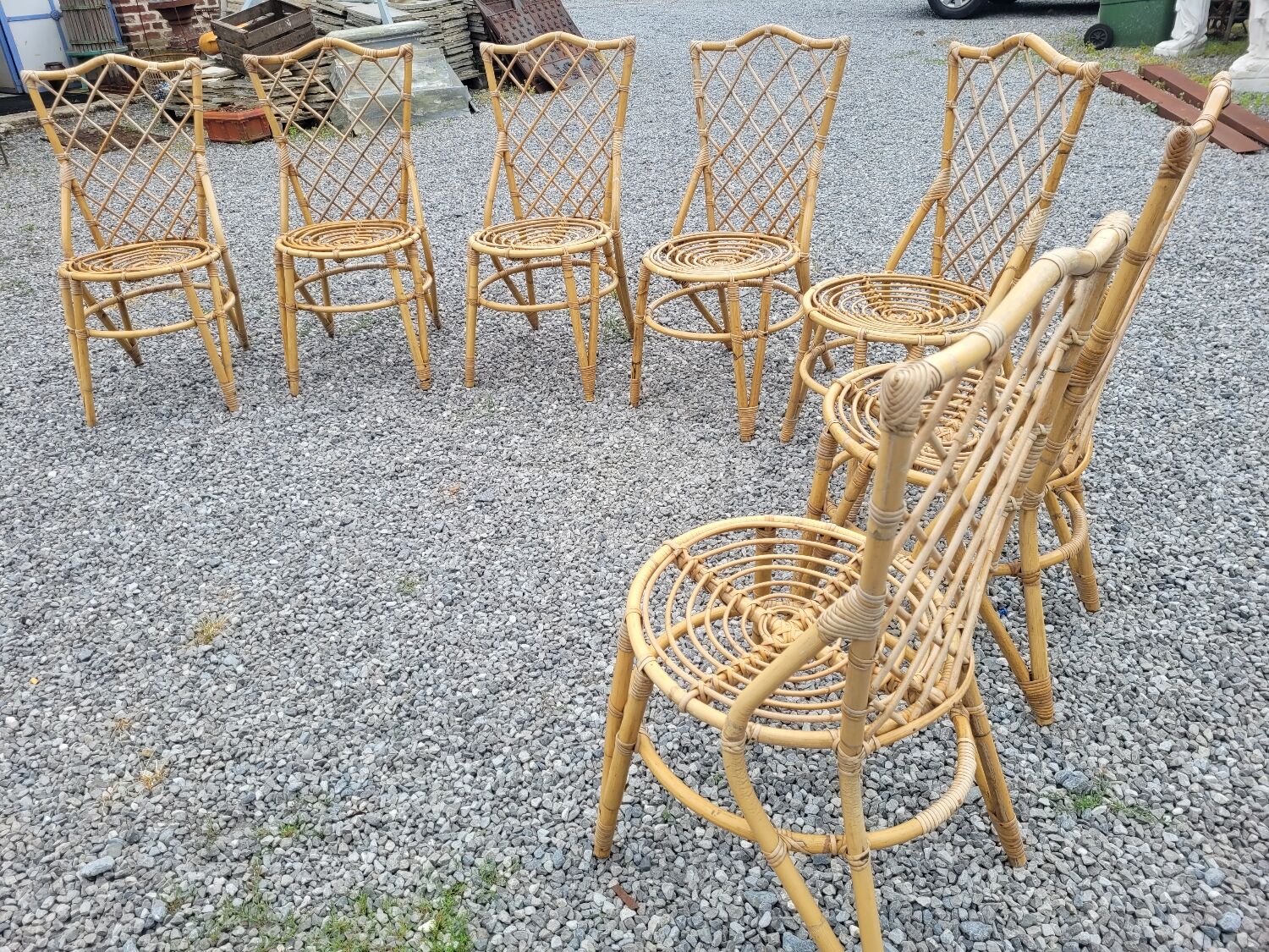 7 vintage rattan chairs