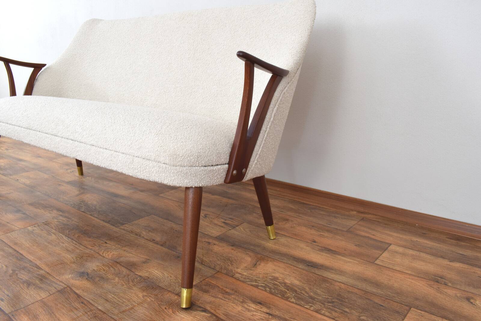 Mid-Century Norwegian Teak & Boucle Sofa, 1960s.