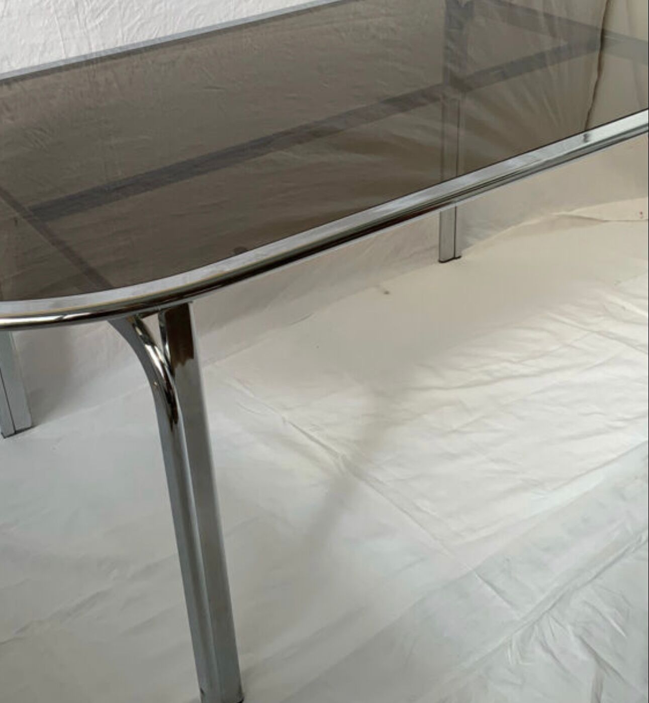 Glass and metal dining room table