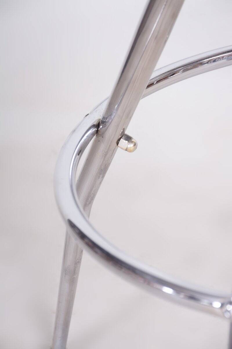 Tabouret de bar Bauhaus en chrome et cuir, années 1930