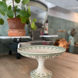 Compotier Belgian faience brand Boch brothers Keramis La Louvière model Bonaparte antique style green fruit cut