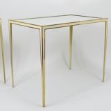 A pair of brass and white mirror tables from Vereinigte Werkstätten, Germany, 1970s.